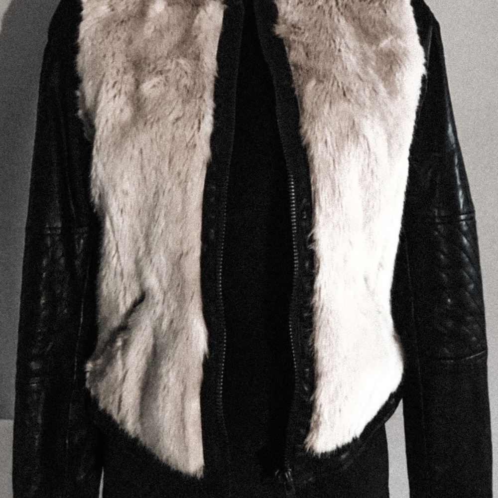 Faux leather and fur moto jacket